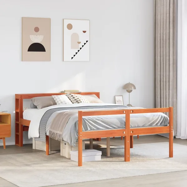 Cadre de lit et tête de lit sans matelas cire marron 140x190 cm