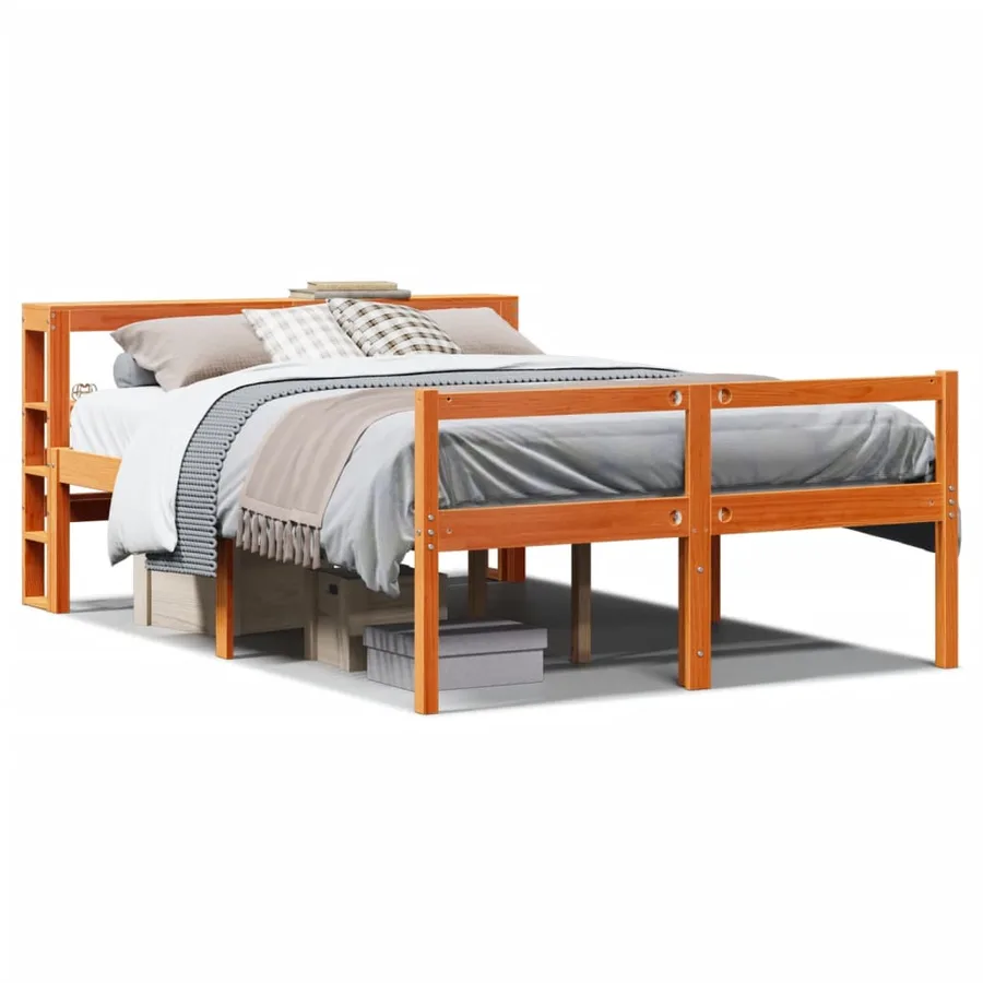 Cadre de lit et tête de lit sans matelas cire marron 140x190 cm - 2
