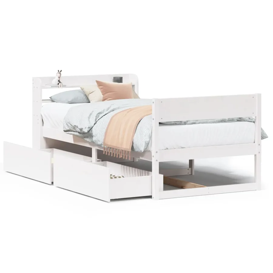 Cadre de lit sans matelas blanc 75x190 cm bois de pin massif - 2