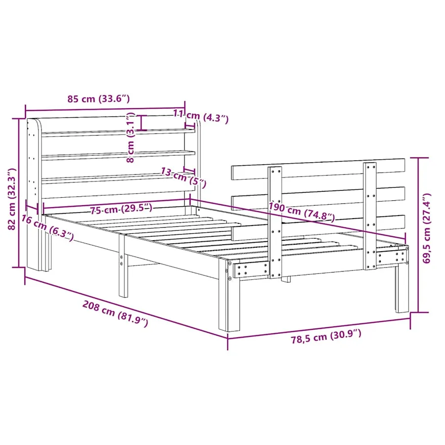 Cadre de lit avec tête de lit sans matelas blanc 75x190 cm - 11