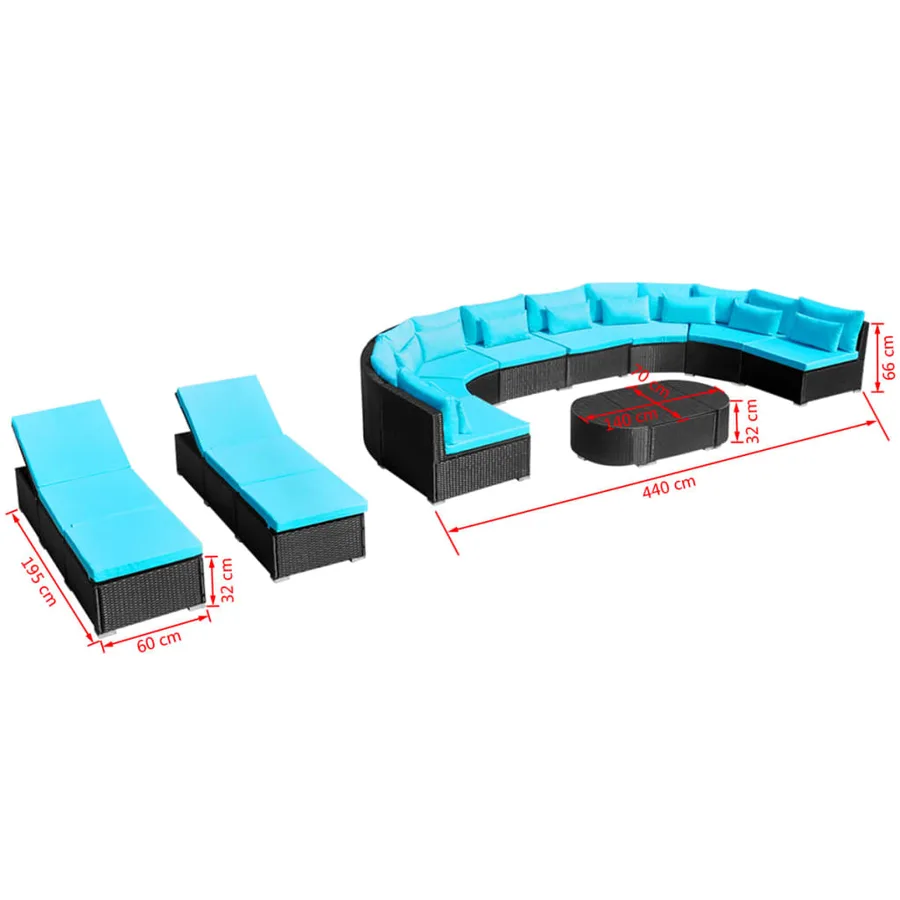 Salon de jardin 13 pcs avec coussins Résine tressée Bleu - 12