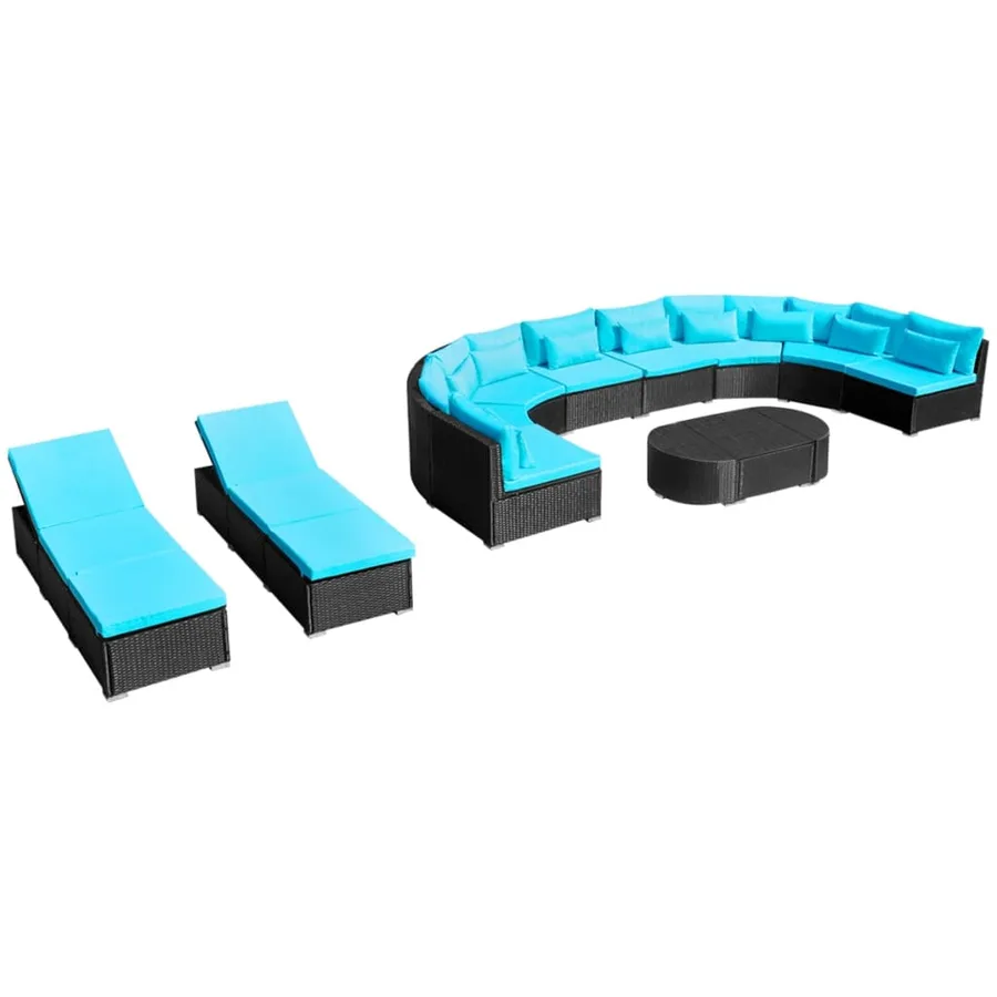 Salon de jardin 13 pcs avec coussins Résine tressée Bleu - 2