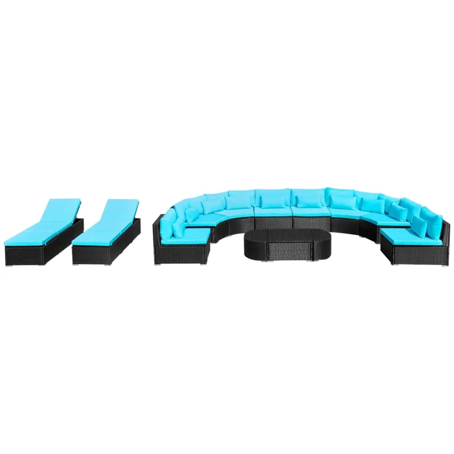 Salon de jardin 13 pcs avec coussins Résine tressée Bleu - 3