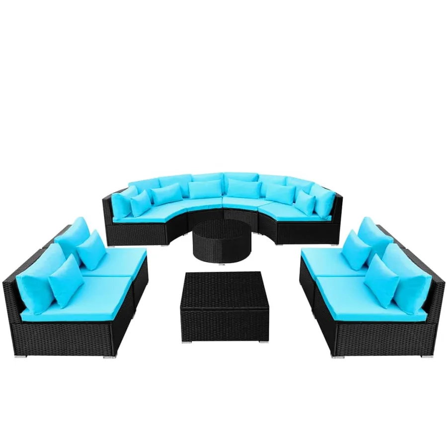 Salon de jardin 13 pcs avec coussins Résine tressée Bleu - 4