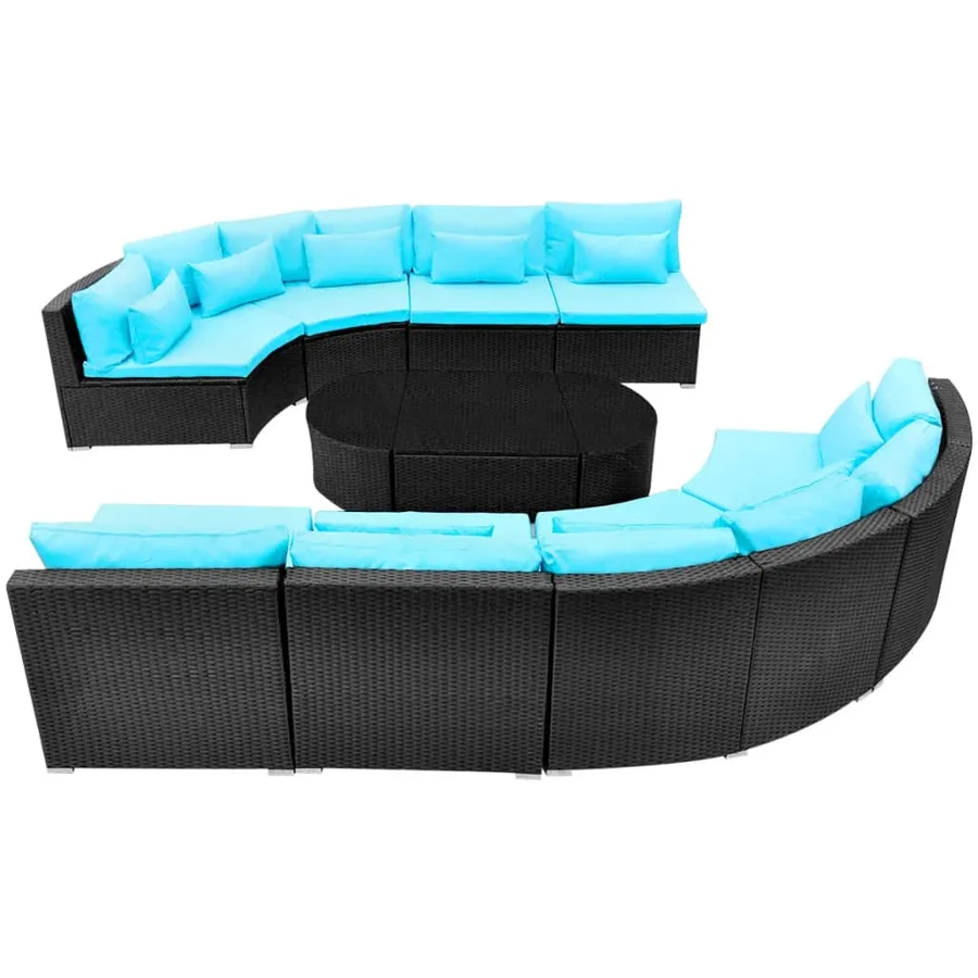 Salon de jardin 13 pcs avec coussins Résine tressée Bleu - 6