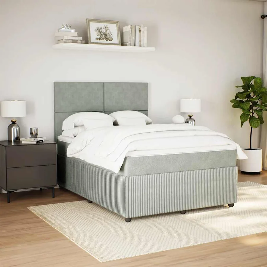 Sommier à lattes de lit et matelas Gris clair 140x190cm Velours - 5