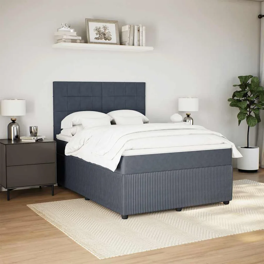 Sommier à lattes de lit et matelas Gris foncé 140x190cm Velours - 4