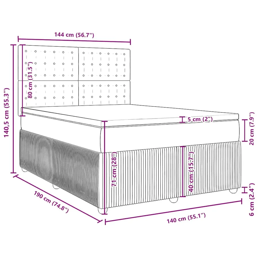 Sommier à lattes de lit avec matelas Rose 140x190 cm Velours - 13