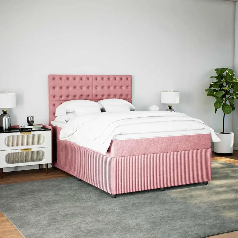 Sommier à lattes de lit avec matelas Rose 140x190 cm Velours - 3