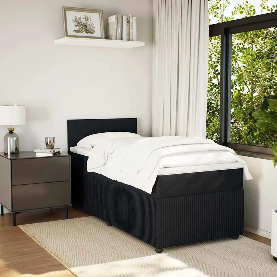 Sommier à lattes de lit avec matelas Noir 90x200 cm Velours - 3