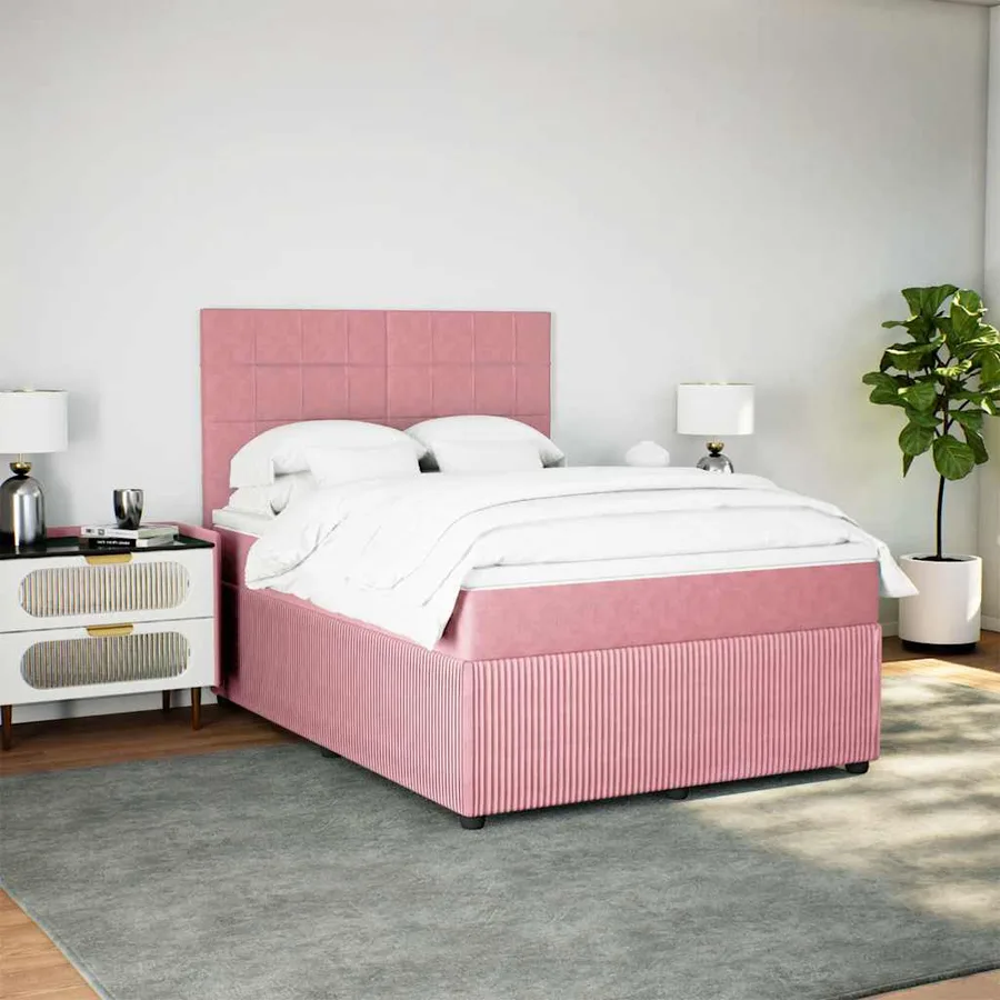 Sommier à lattes de lit avec matelas Rose 140x190 cm Velours - 3