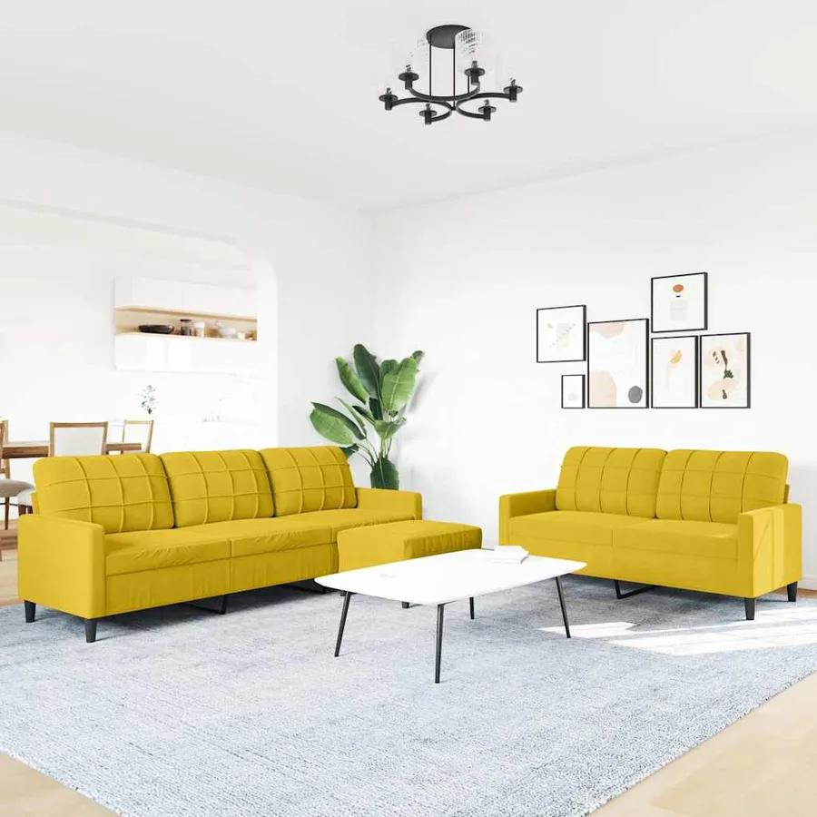 Ensemble de canapés 3 pcs avec coussins Jaune Velours - 3