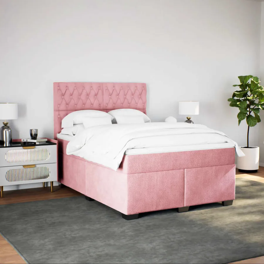 Sommier à lattes de lit avec matelas Rose 160x200 cm Velours - 4