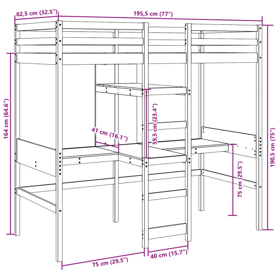 Cadre de lit superposé sans matelas 75x190cm bois de pin massif - 10