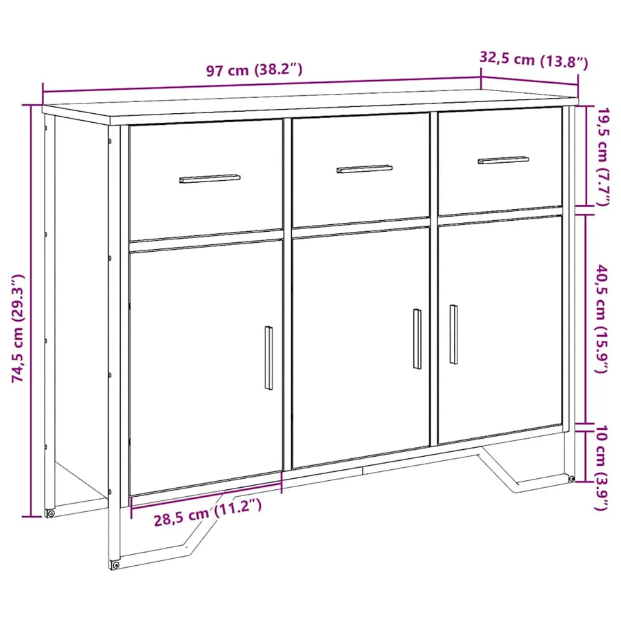 Buffet chêne fumé 97x32,5x74,5 cm bois d'ingénierie - 11