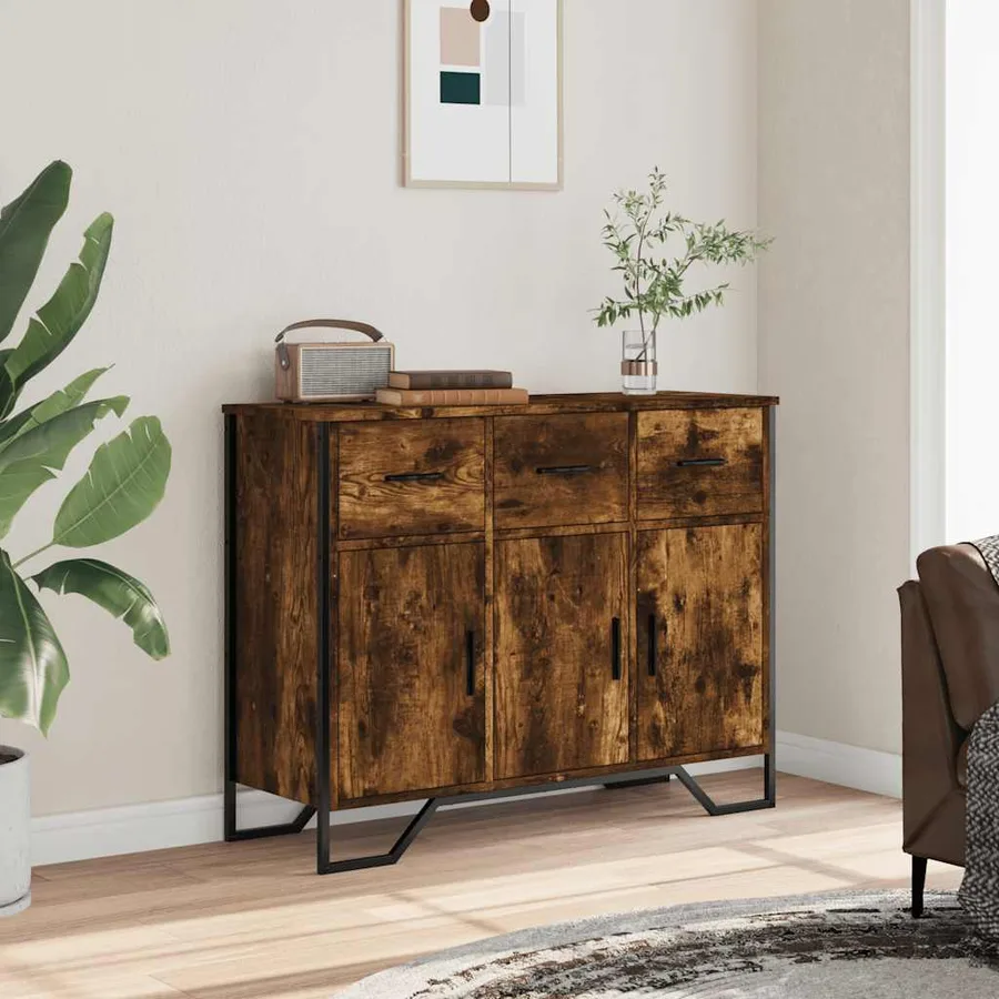 Buffet chêne fumé 97x32,5x74,5 cm bois d'ingénierie - 3