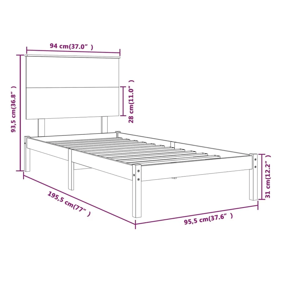Cadre de lit sans matelas blanc 90x190 cm bois massif - 6