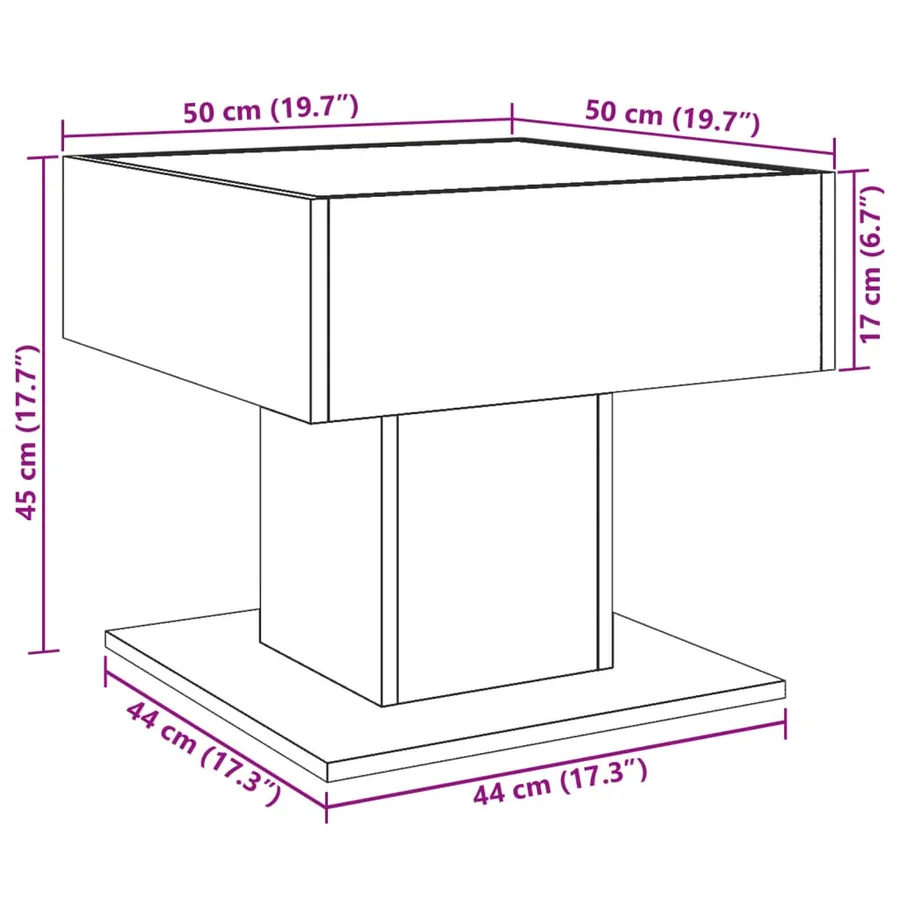 Table basse avec LED chêne fumé 50x50x45 cm bois d'ingénierie - 13
