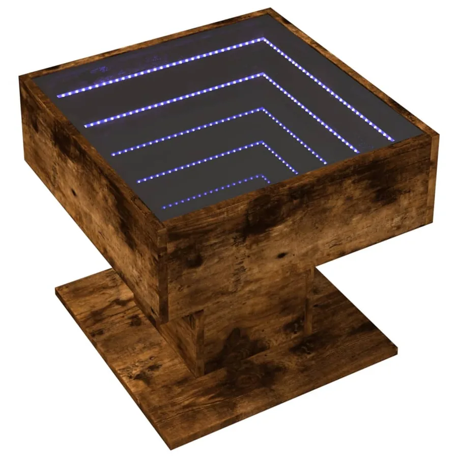 Table basse avec LED chêne fumé 50x50x45 cm bois d'ingénierie - 3