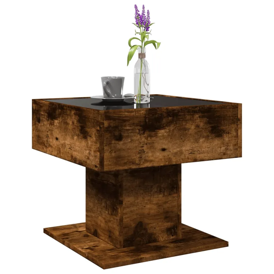 Table basse avec LED chêne fumé 50x50x45 cm bois d'ingénierie - 5