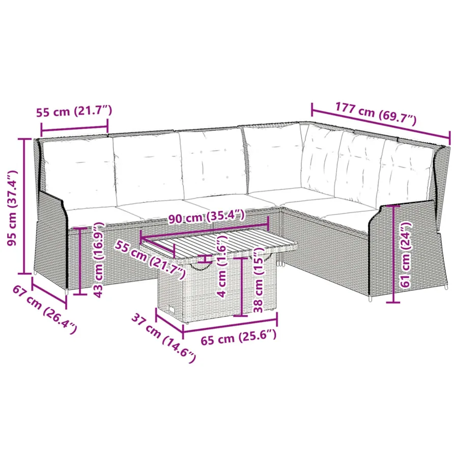 Salon de jardin 5 pcs avec coussins Gris Résine tressée - 12