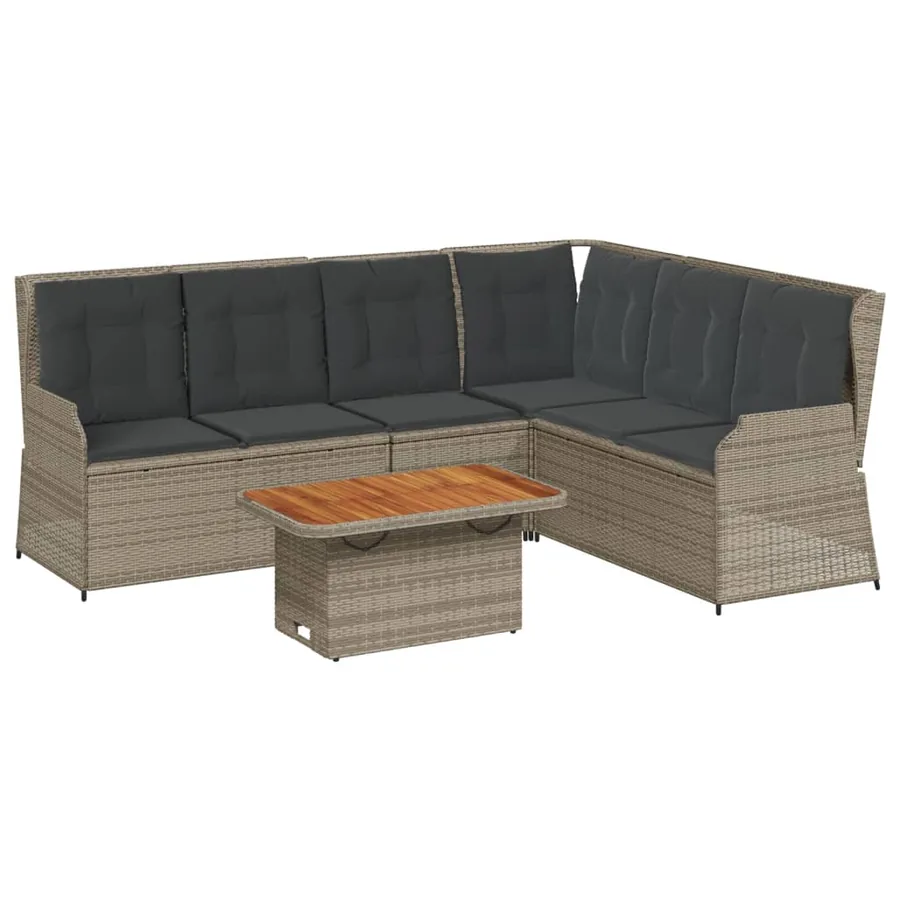 Salon de jardin 5 pcs avec coussins Gris Résine tressée - 2