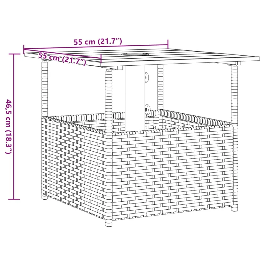 Table de jardin avec trou de parasol marron résine tressée - 10