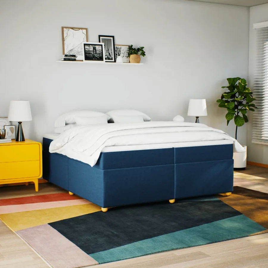 Sommier à lattes de lit avec matelas Bleu 200x200 cm Tissu - 3