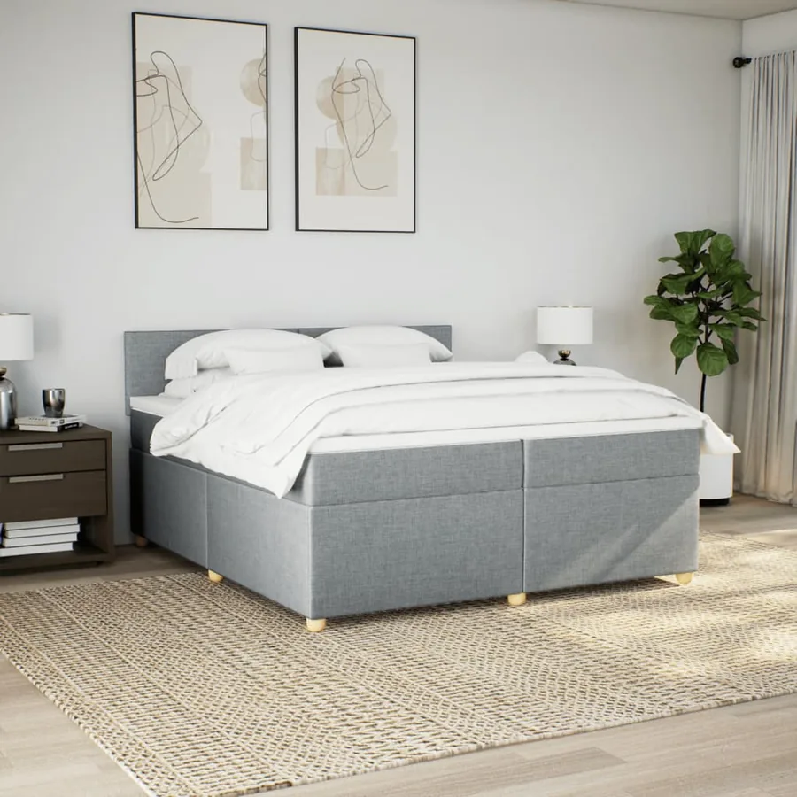 Sommier à lattes de lit avec matelas Gris clair 200x200cm Tissu - 3