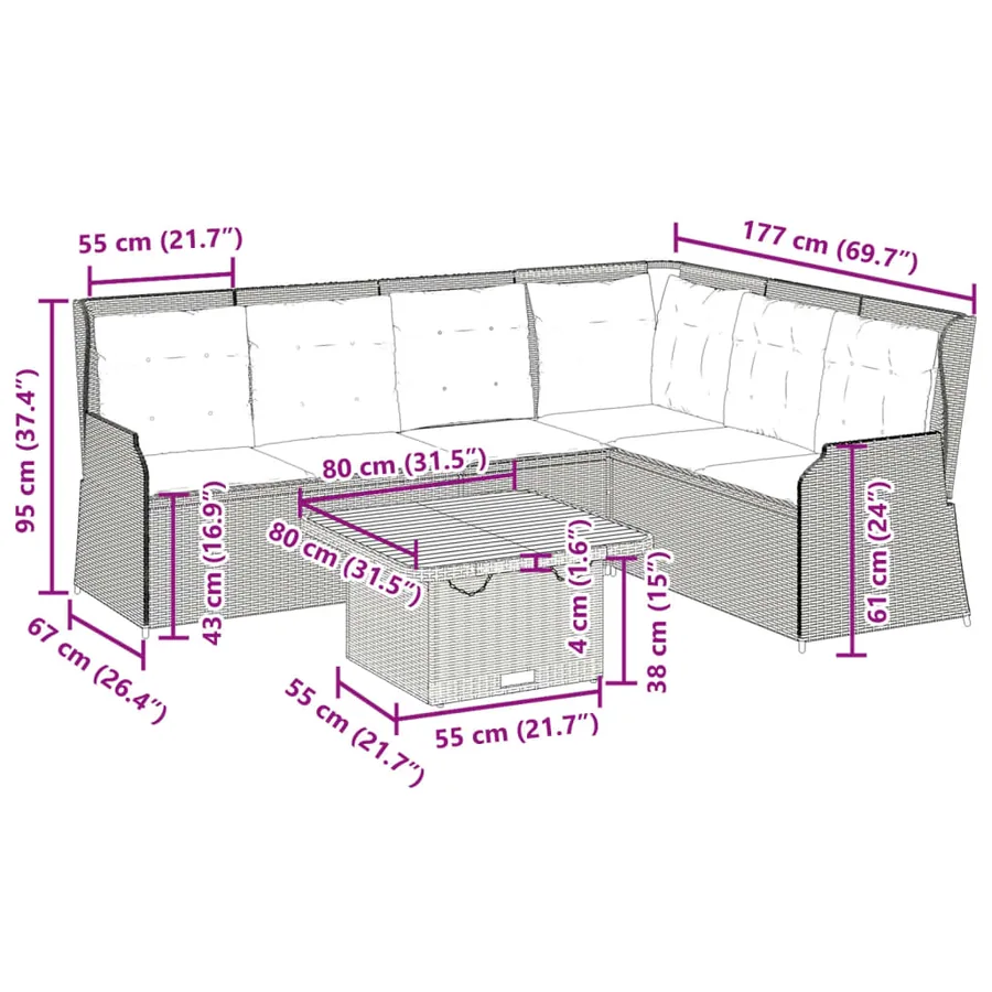 Salon de jardin avec coussins 5 pcs beige résine tressée - 12
