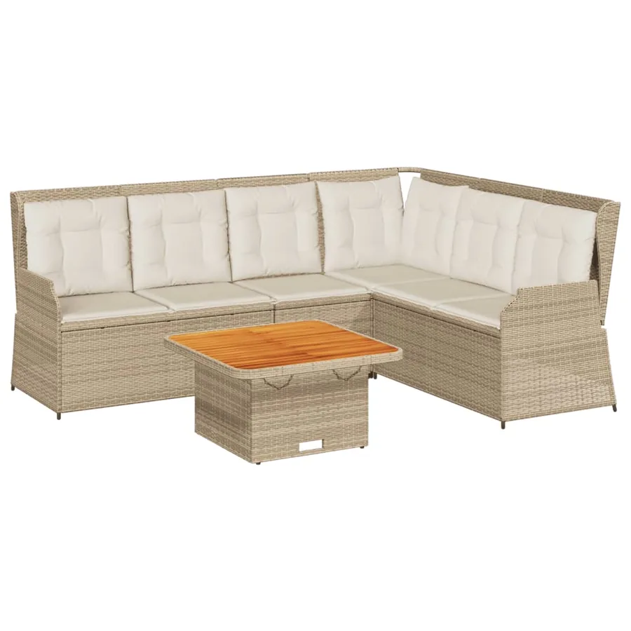 Salon de jardin avec coussins 5 pcs beige résine tressée - 2