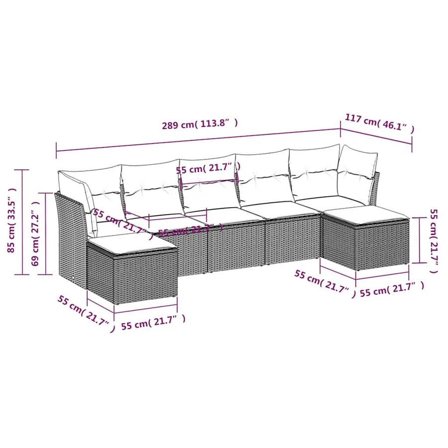 Salon de jardin avec coussins 7 pcs gris clair résine tressée - 7