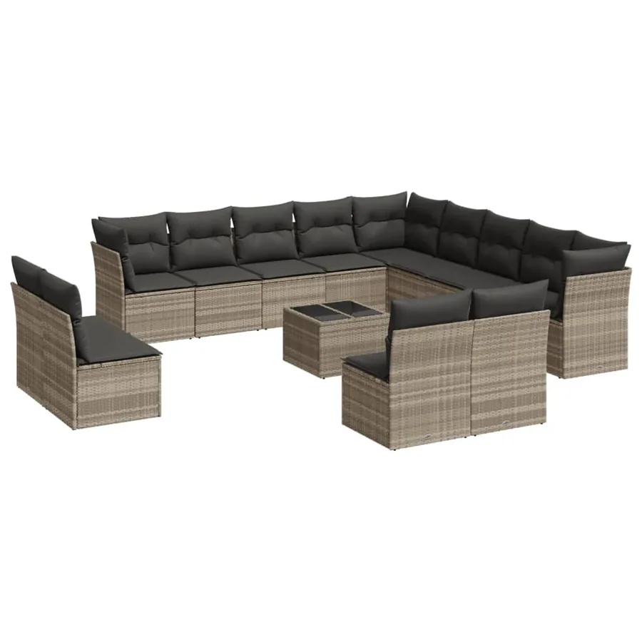 Salon de jardin avec coussins 14 pcs gris clair résine tressée - 2