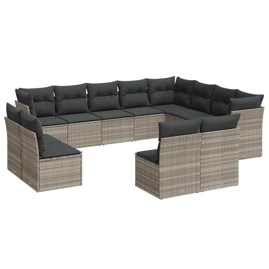 Salon de jardin avec coussins 12 pcs gris clair résine tressée - 2