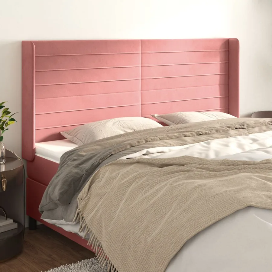 Tête de lit avec oreilles Rose 183x16x118/128 cm Velours