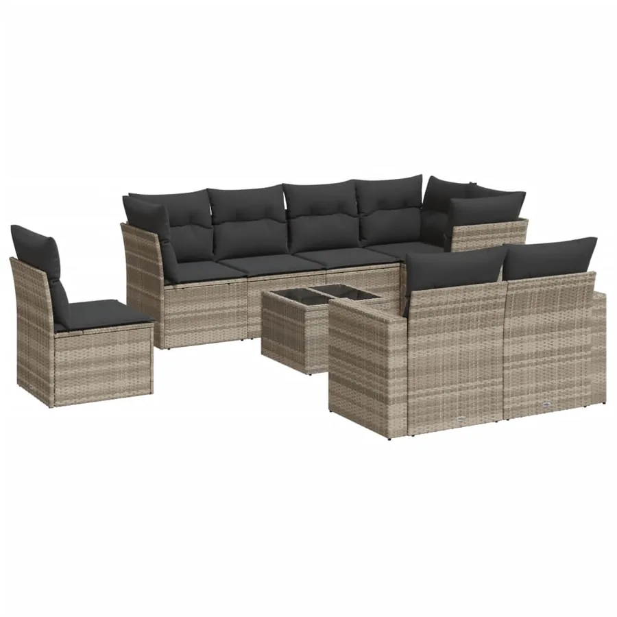 Salon de jardin 9 pcs avec coussins gris clair résine tressée - 2