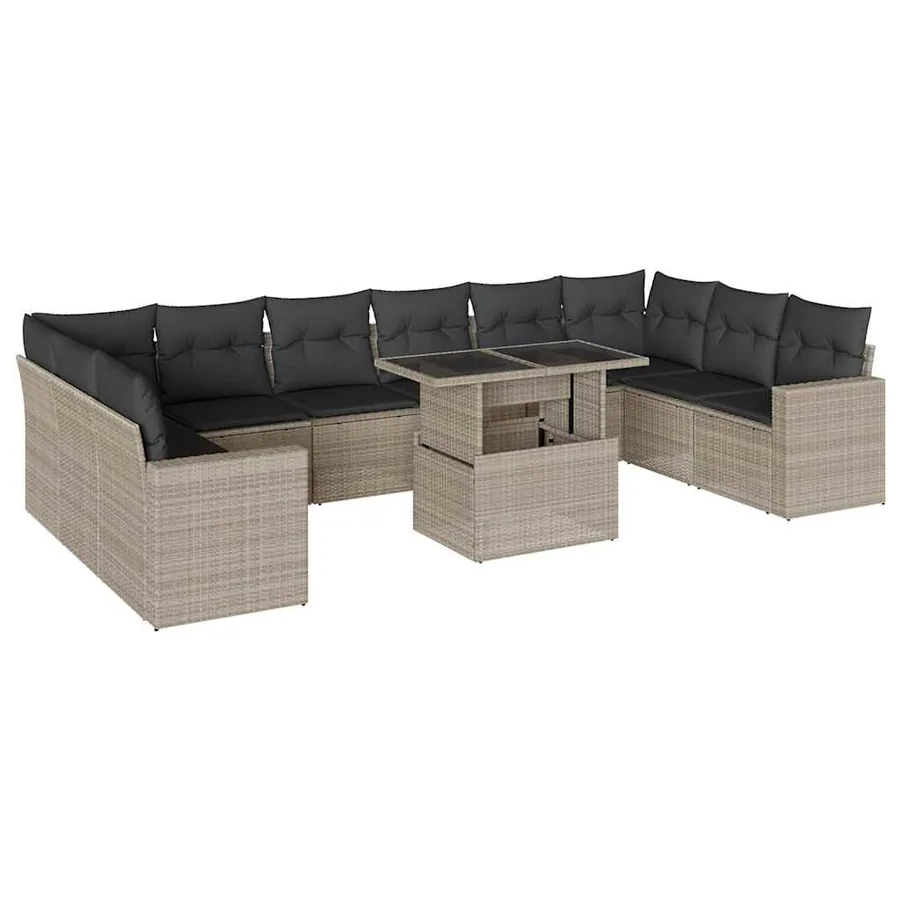 Salon de jardin 11 pcs avec coussins gris clair résine tressée - 2