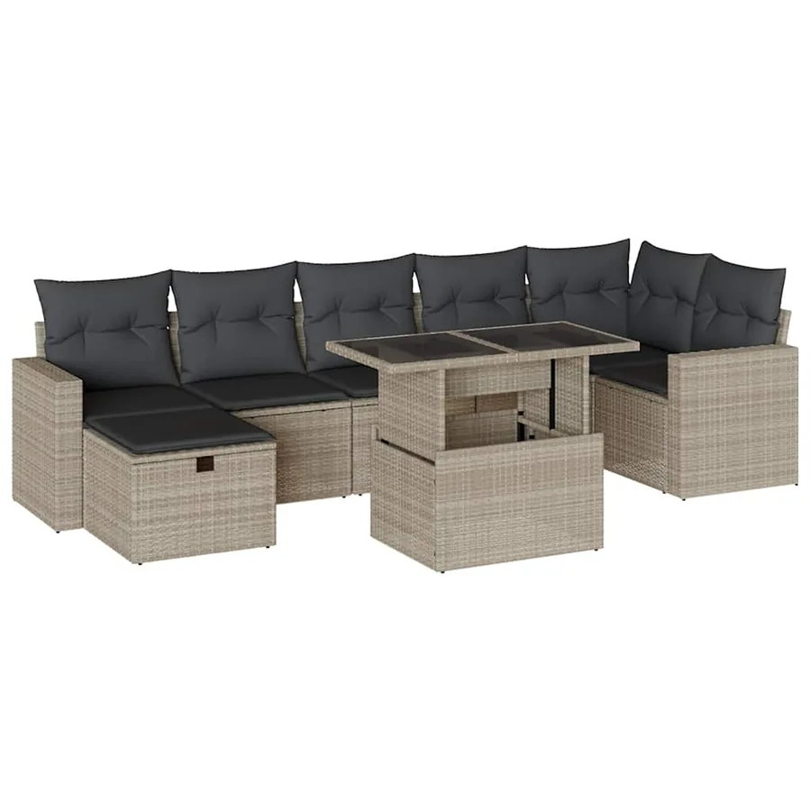 Salon de jardin 8 pcs avec coussins gris clair résine tressée - 2