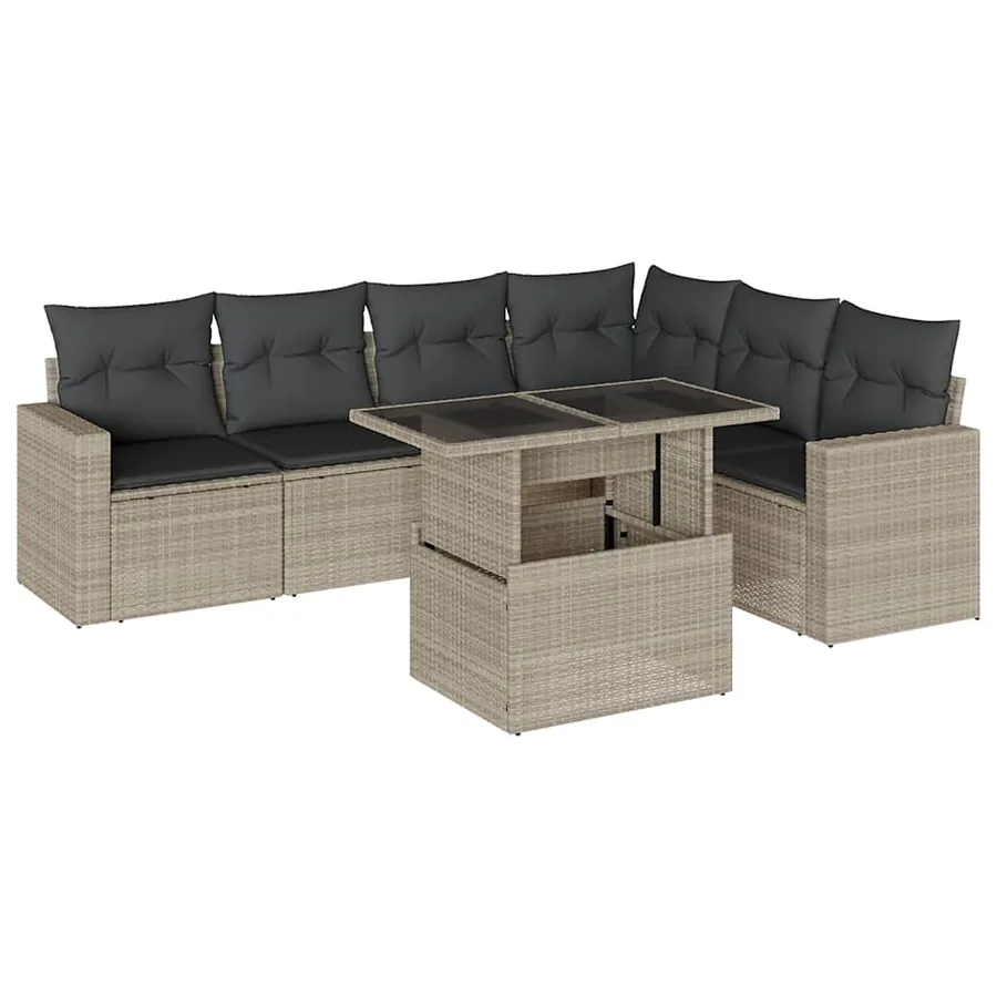 Salon de jardin avec coussins 7 pcs gris clair résine tressée - 2