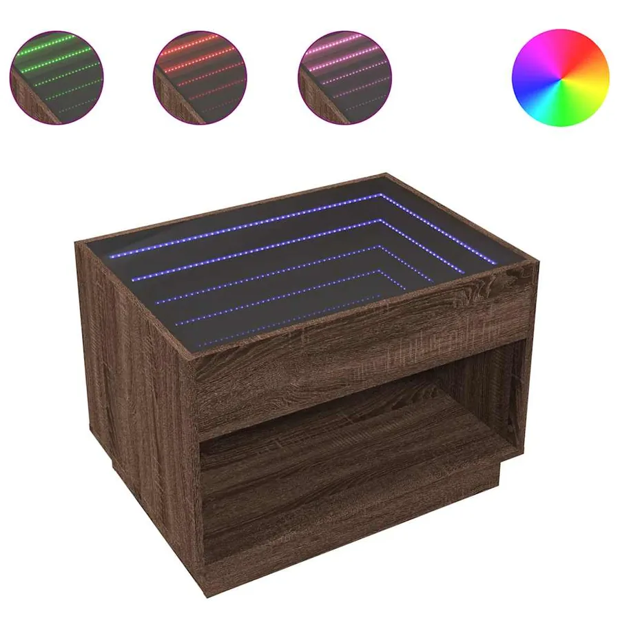 Table basse avec LED infini chêne marron 70x50x50 cm - 2