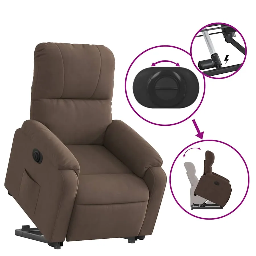 Fauteuil inclinable électrique marron tissu microfibre - 11