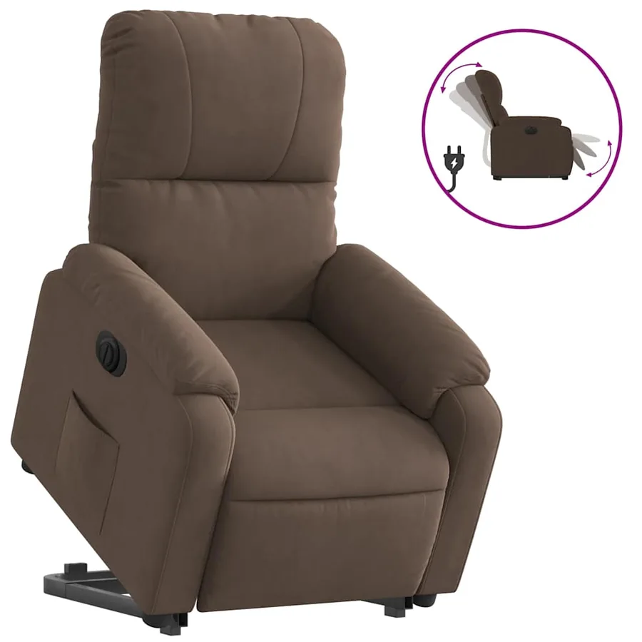 Fauteuil inclinable électrique marron tissu microfibre - 2