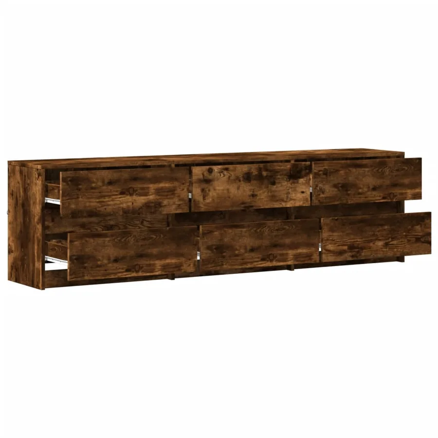Meuble TV avec LED chêne fumé 180x34x50 cm bois d'ingénierie - 6
