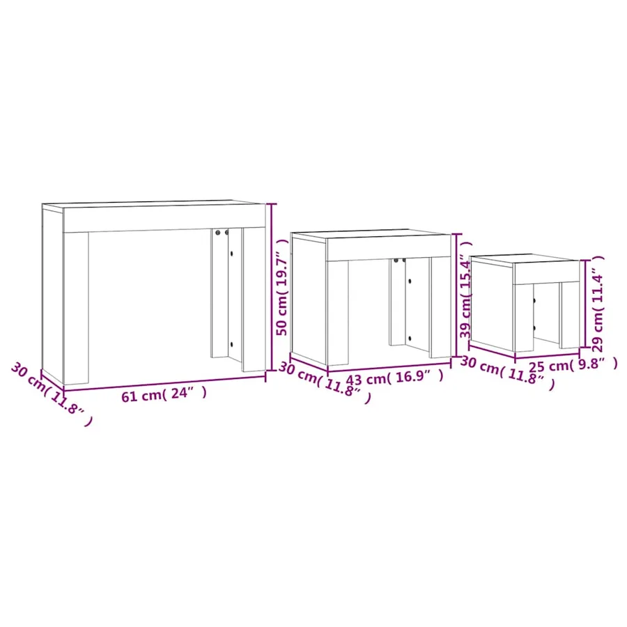 Tables basses gigognes 3 pcs chêne sonoma bois d'ingénierie - 10