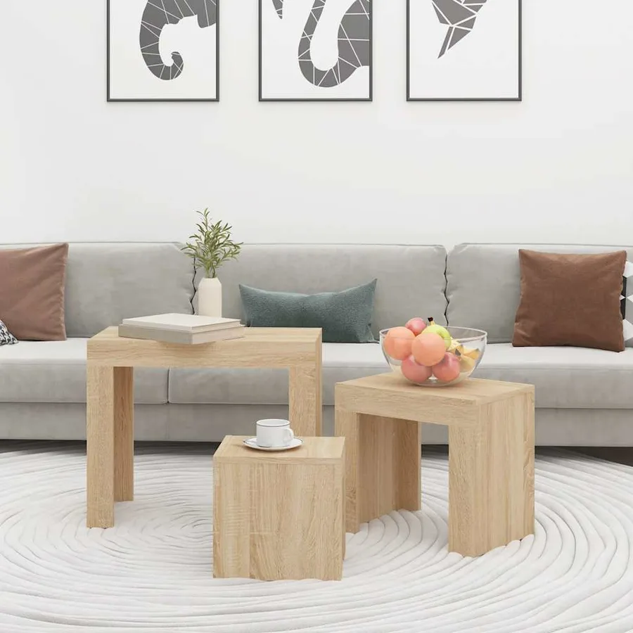 Tables basses gigognes 3 pcs chêne sonoma bois d'ingénierie - 7