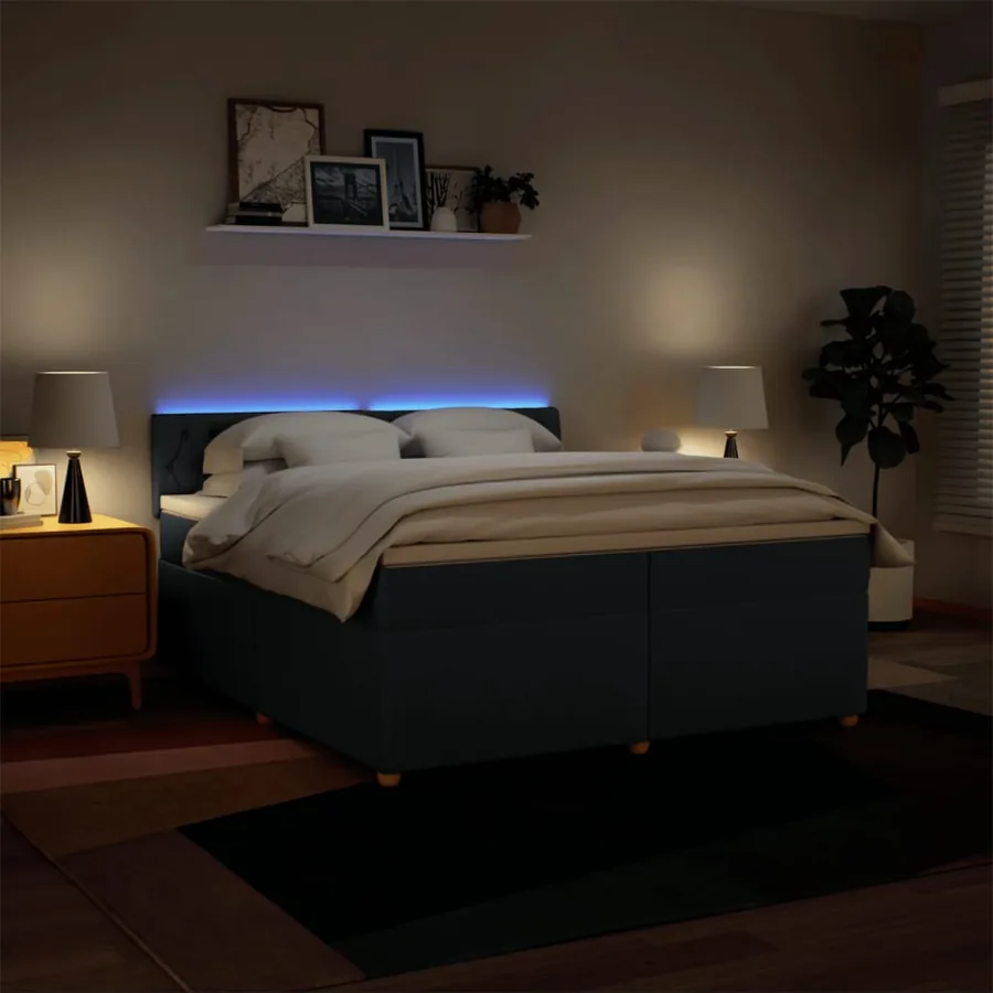 Sommier à lattes de lit avec matelas Bleu 200x200 cm Tissu - 5