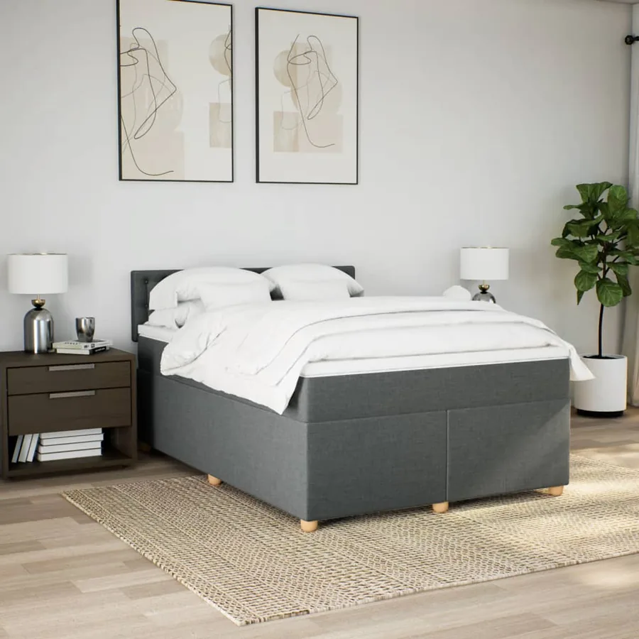 Sommier à lattes de lit avec matelas Gris foncé 140x190cm Tissu - 4