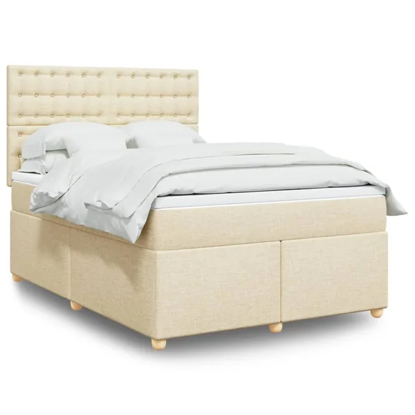 Sommier à lattes de lit avec matelas Crème 160x200 cm Tissu