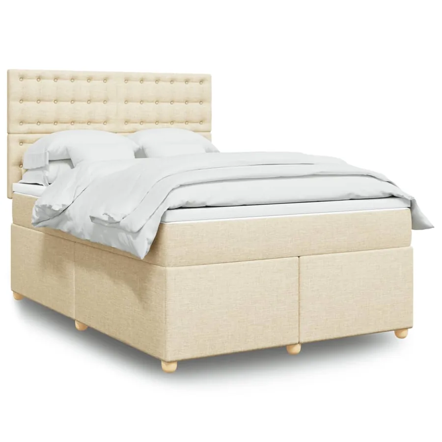 Sommier à lattes de lit avec matelas Crème 160x200 cm Tissu