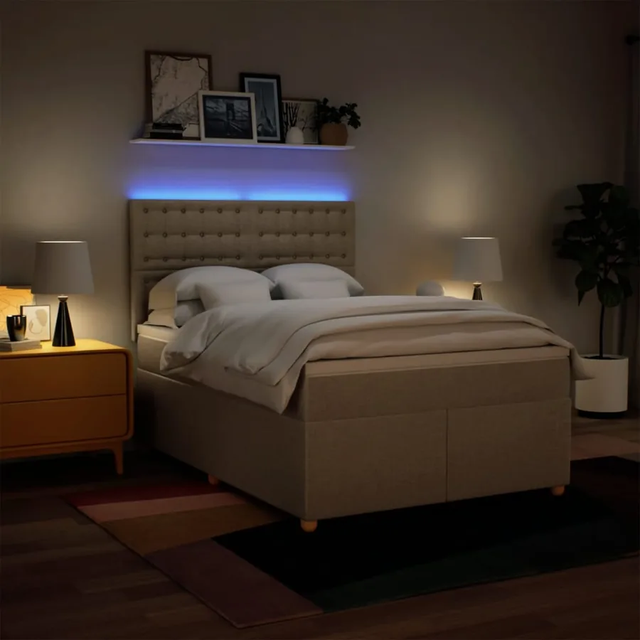 Sommier à lattes de lit avec matelas Crème 160x200 cm Tissu - 5